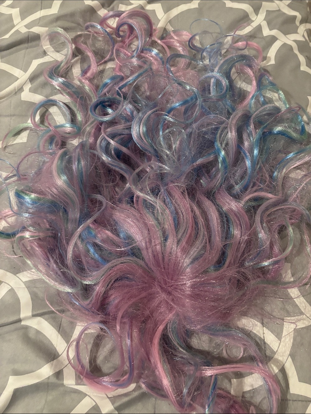 Kids wig with Lavender with Blue & pink Highlights
